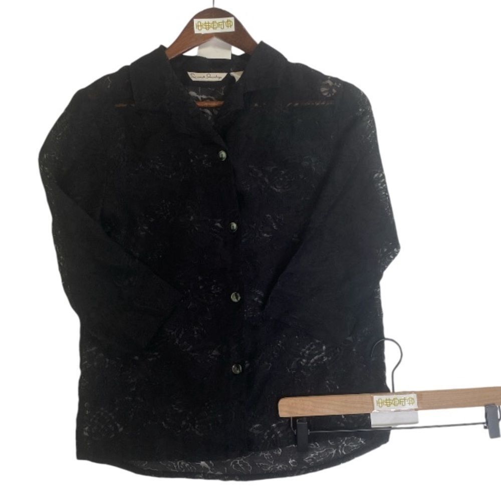 FRENCH LAUNDRY black lace mesh button down // S